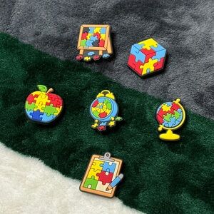 Autism Awareness Jibbitz Puzzle Piece Charm Set - Red, Blue, Yellow
